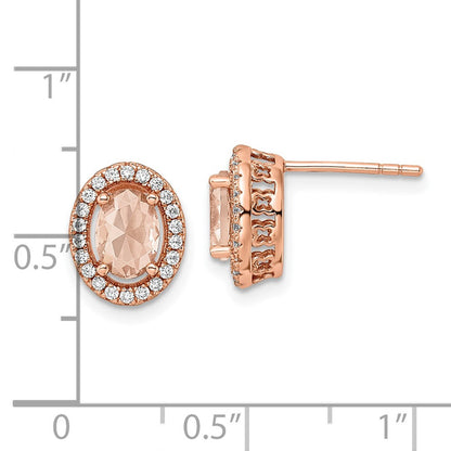 Sterling Silver Rose-tone Polished Pink & White CZ Oval Button Stud Earrings