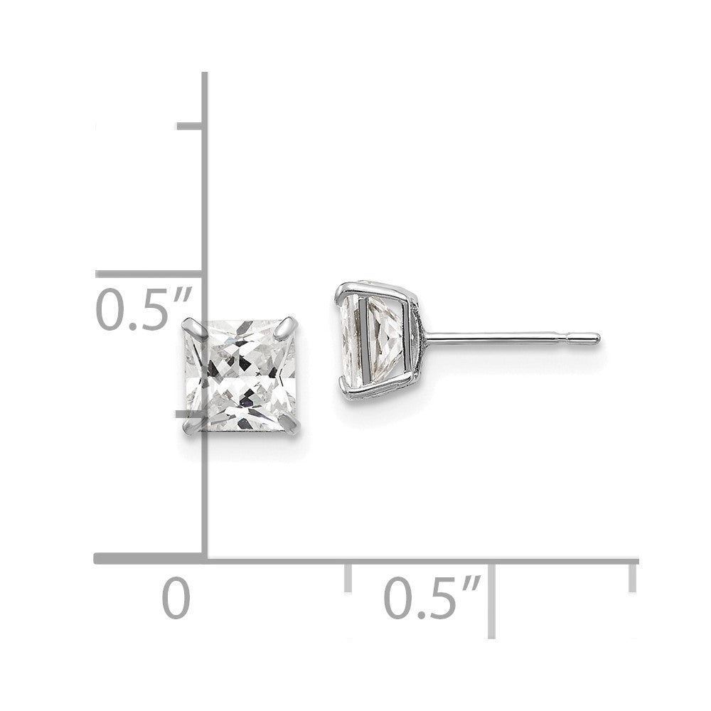 14k White Gold 5mm Square Cubic Zirconia Stud Earrings