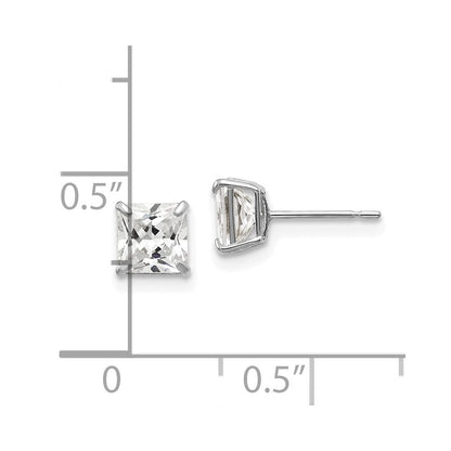 14k White Gold 5mm Square Cubic Zirconia Stud Earrings