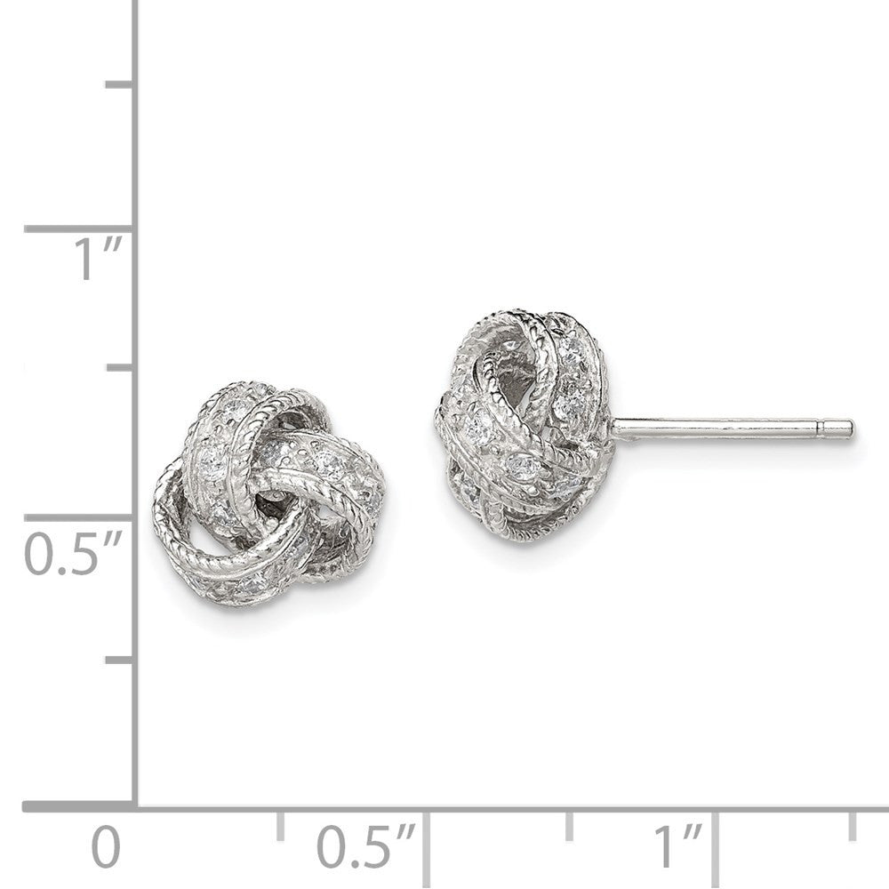 Sterling Silver Rhodium-plated CZ Love Knot Button Stud Earrings