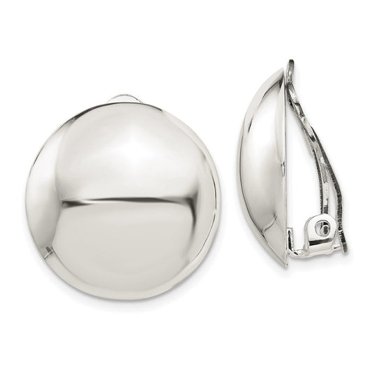 Sterling Silver Polished Non-Pierced 23mm Circle Button Button Stud Earrings
