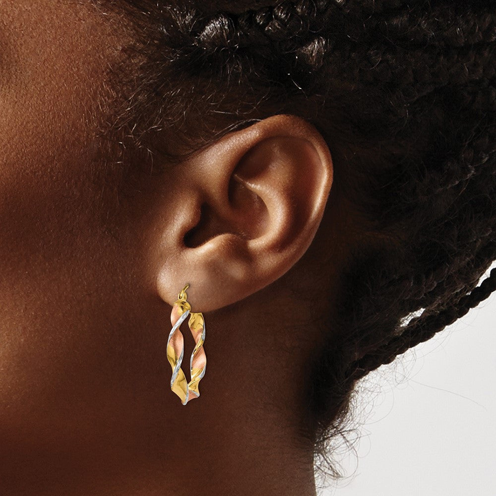 14k Yellow Gold & Rhodium Twisted Hoop Earrings