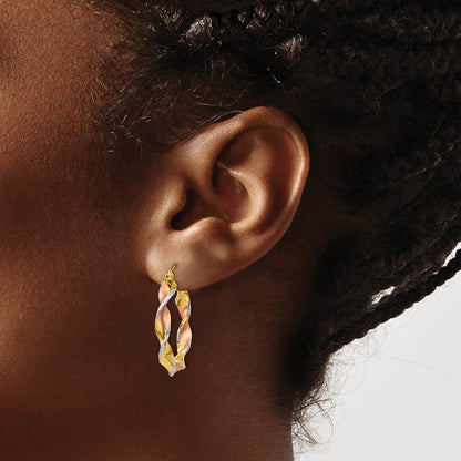 14k Yellow Gold & Rhodium Twisted Hoop Earrings
