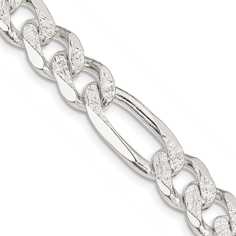 Sterling Silver 11.0mm Pav� Flat Figaro Chain Necklace 22"