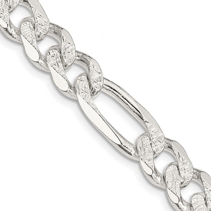 Sterling Silver 11.0mm Pav� Flat Figaro Chain Necklace 22"
