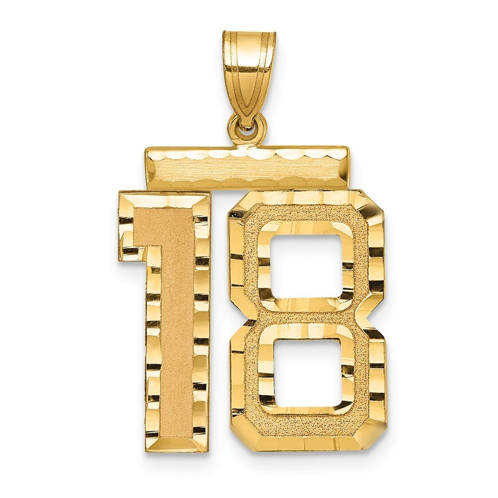 14k Yellow Gold Large Brushed Diamond-cut Number 18 Charm Pendant