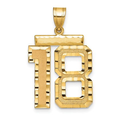 14k Yellow Gold Large Brushed Diamond-cut Number 18 Charm Pendant