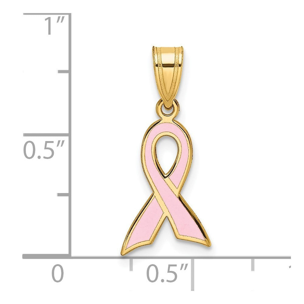 14k Yellow Gold Small Enameled Awareness Ribbon Pendant