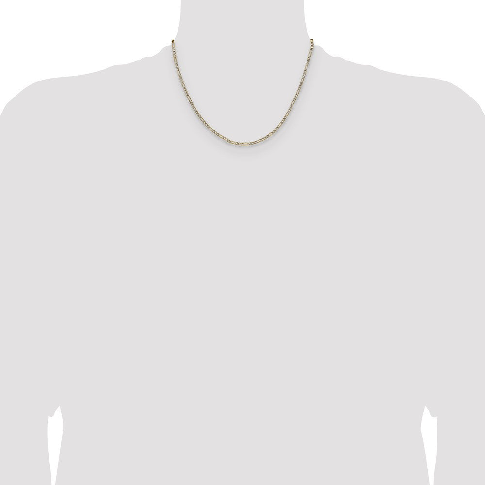 14k Yellow Gold 2.3mm Semi-solid with Rhodium Pav� Figaro Chain Necklace 18"