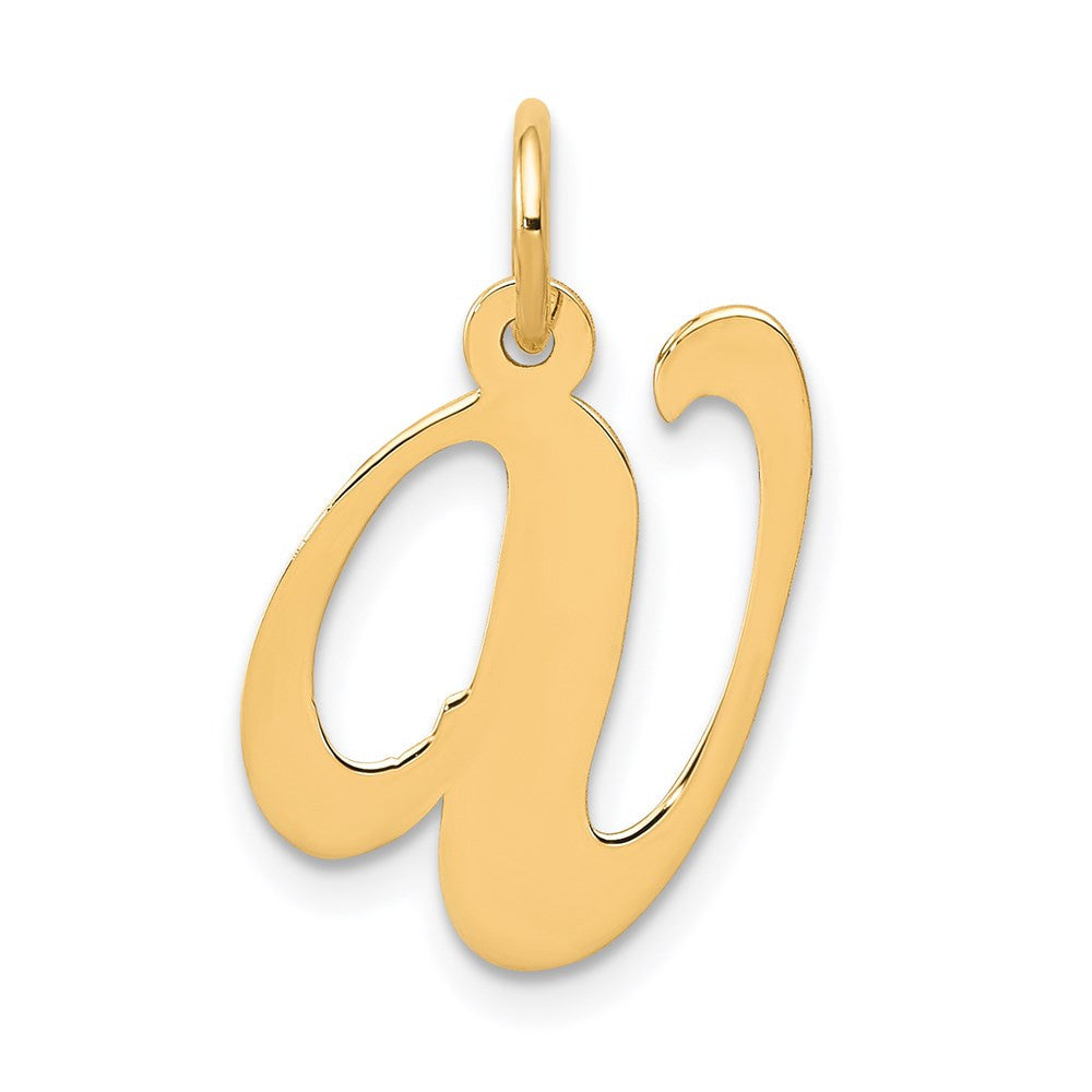 14k Yellow Gold Medium Fancy Script Letter V Initial Charm Pendant