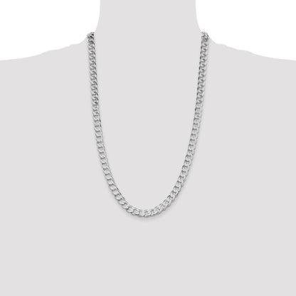 Sterling Silver Rhodium-plated 7.5mm Flat Curb Chain Necklace 26"