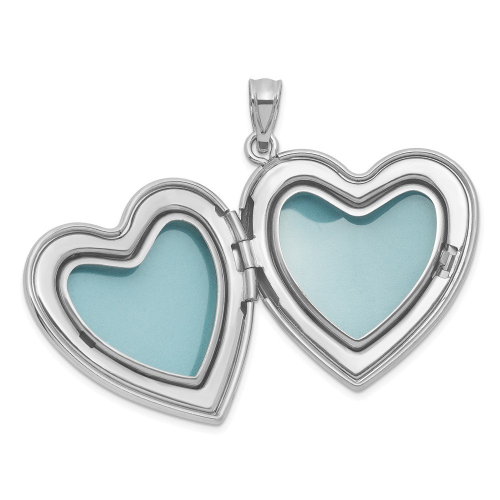 Sterling Silver Brushed And Polished Diamond Foot Prints 24mm Heart Locket