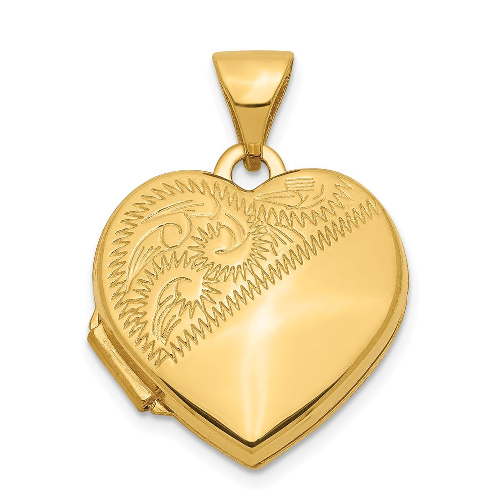 14k Yellow Gold 15mm Half Scroll Design Heart Locket