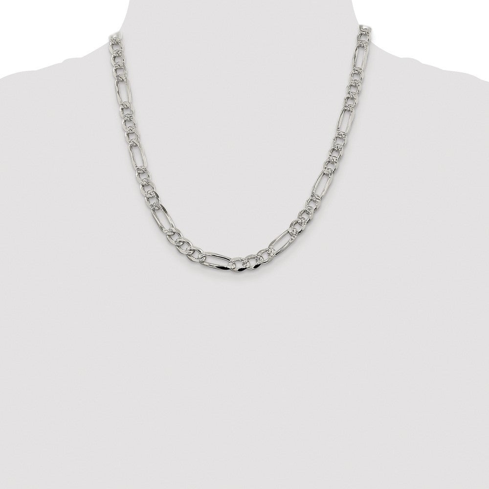 Sterling Silver Rhodium-plated 7.25mm Pav� Flat Figaro Chain Necklace 20"