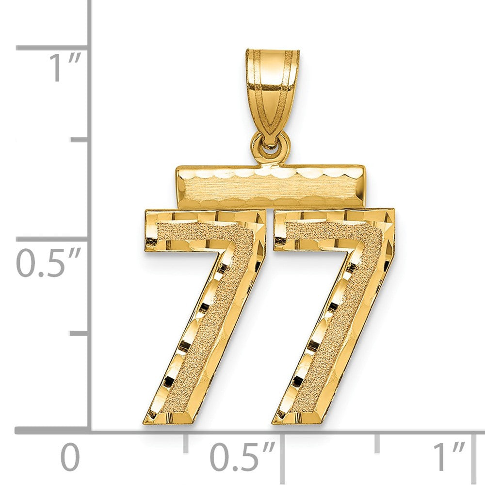14k Yellow Gold Medium Diamond-cut Number 77 Charm Pendant