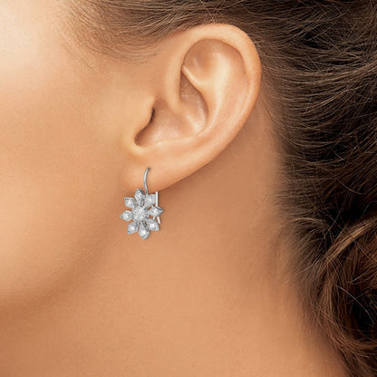 Sterling Silver Rhodium-plated CZ Snowflake Dangle Earrings