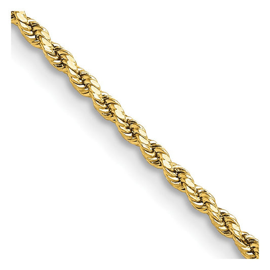 14k Yellow Gold 2mm Semi Solid Diamond-cut Rope Chain Necklace 22"