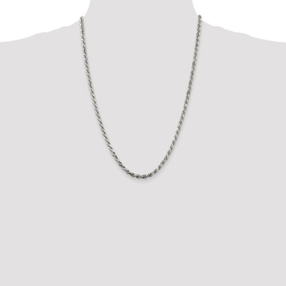 Sterling Silver 3.75mm Diamond-cut Rope Chain Necklace 24"