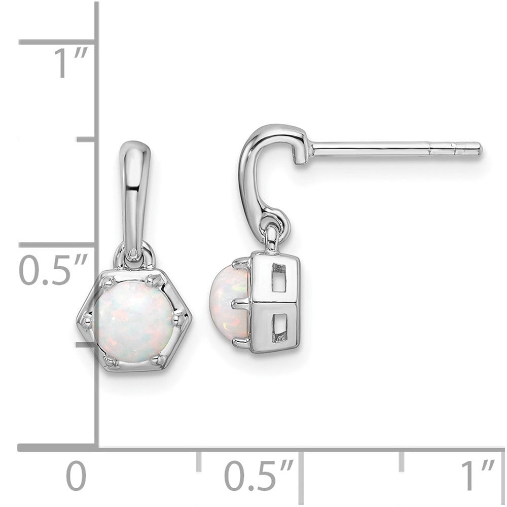 Sterling Silver Rhodium-plated Polished Created Opal Dangle Earrings