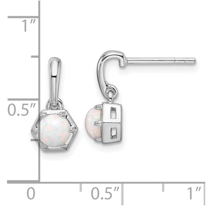 Sterling Silver Rhodium-plated Polished Created Opal Dangle Earrings