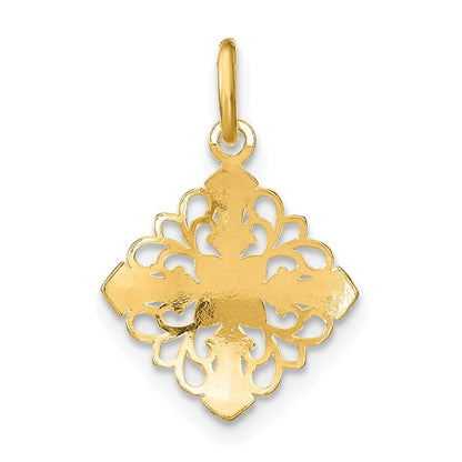 14k Yellow Gold w/Rhodium and D/C Filigree Medallion Charm Pendant