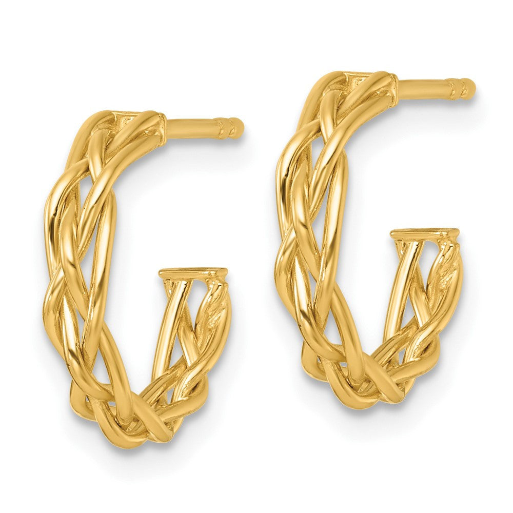 14k Yellow Gold Polished Woven Braid 3 x 15mm C-Hoop Earrings