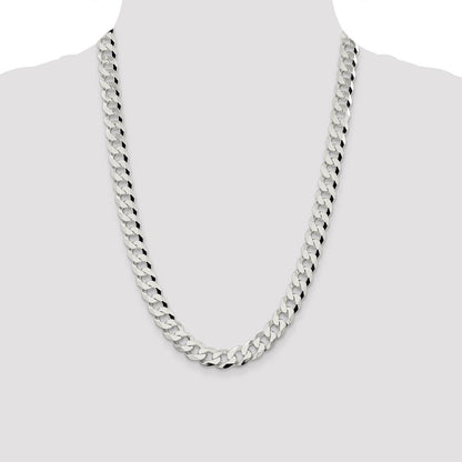 Sterling Silver 10.6mm Beveled Curb Chain Necklace 24"