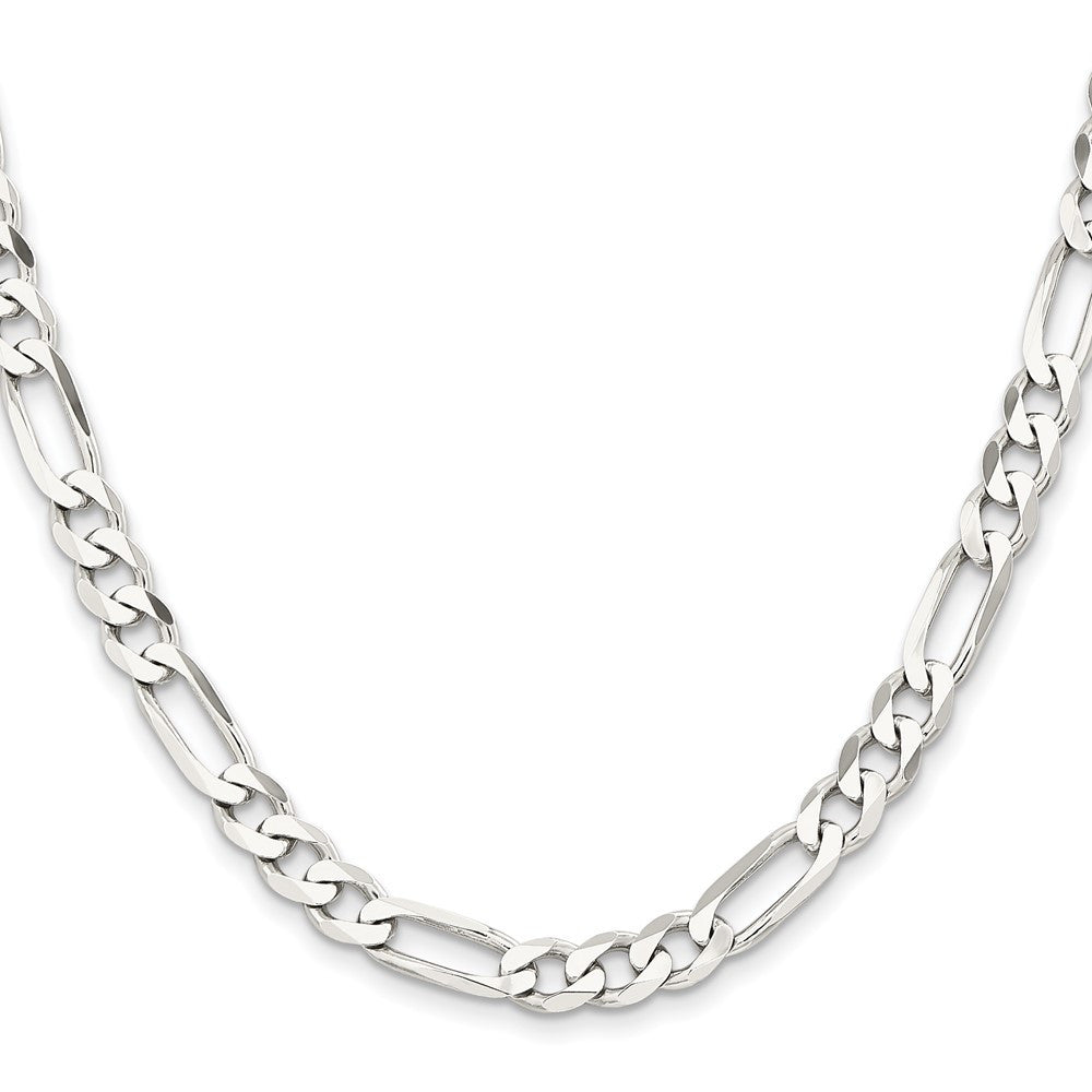Sterling Silver Rhodium-plated 7.5mm Figaro Chain Necklace 22"