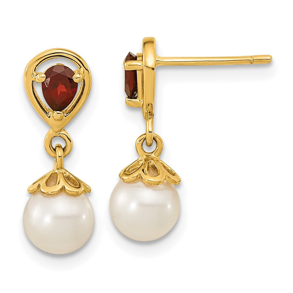 14k Yellow Gold 6-7mm FWC Pearl Mozambique Garnet Dangle Earrings