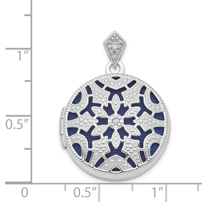 Sterling Silver Rhodium-plated 20mm Round Diamond Vintage Locket Pendant
