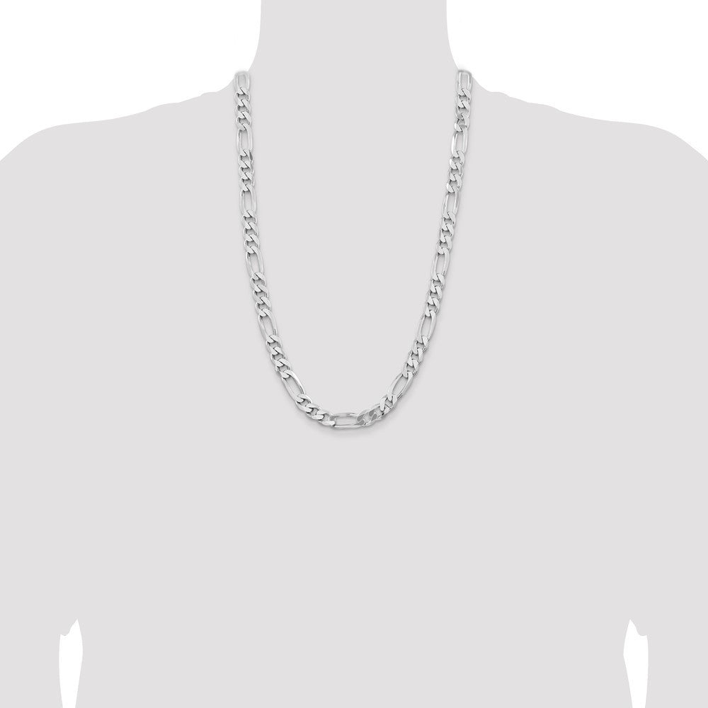 Sterling Silver Rhodium-plated 9mm Figaro Chain Necklace 26"
