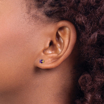 14k Yellow Gold 4mm Princess Cut Amethyst Stud Earrings