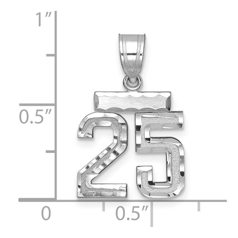 14k White Gold Small Brushed Diamond-cut Number 25 Charm Pendant