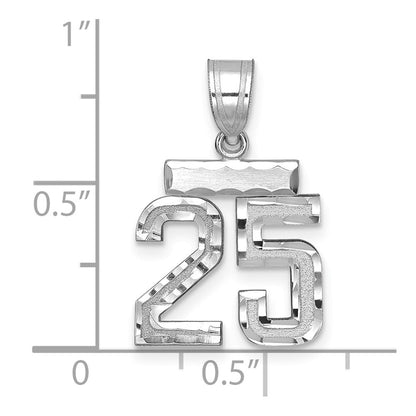 14k White Gold Small Brushed Diamond-cut Number 25 Charm Pendant