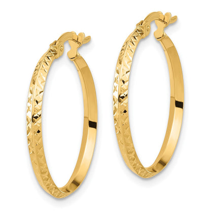 14k Yellow Gold Polished and Diamond-cut Knife Edge Hoop Earrings