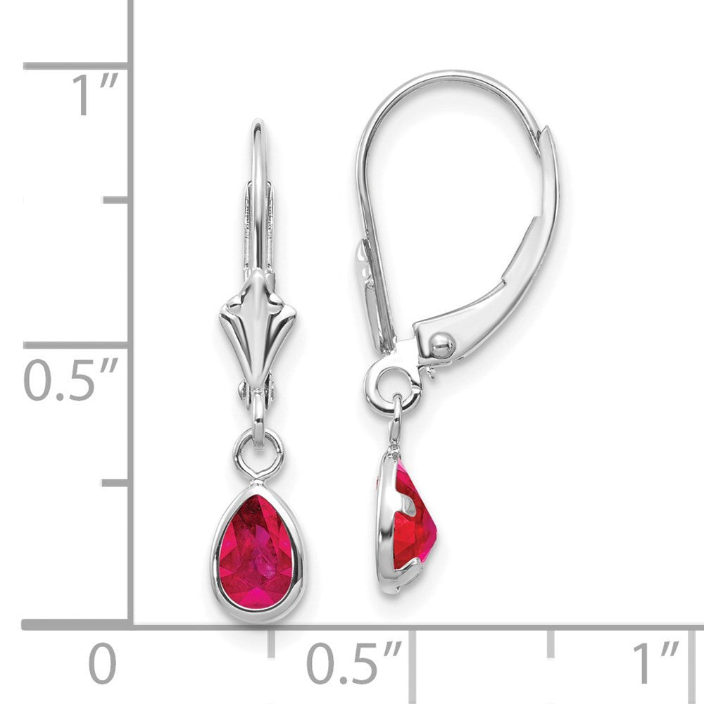14k White Gold 6x4mm July/Ruby Dangle Earrings