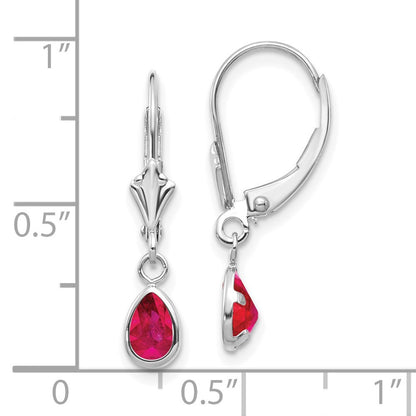 14k White Gold 6x4mm July/Ruby Dangle Earrings