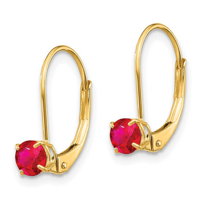 14k Yellow Gold 4mm Round July/Ruby Leverback Dangle Earrings