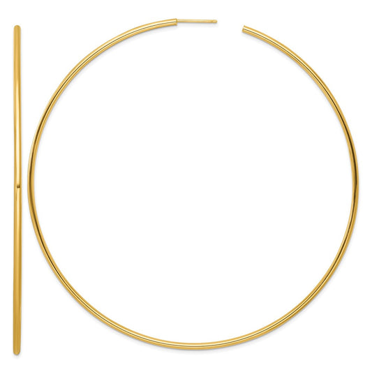 14k Yellow Gold Polished 2.0 x 100mm Tube C-Hoop Earrings