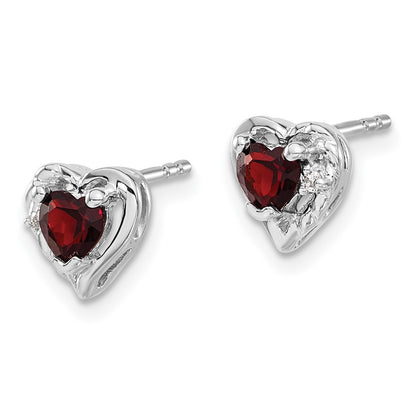 14k White Gold Garnet and Diamond Heart Stud Earrings