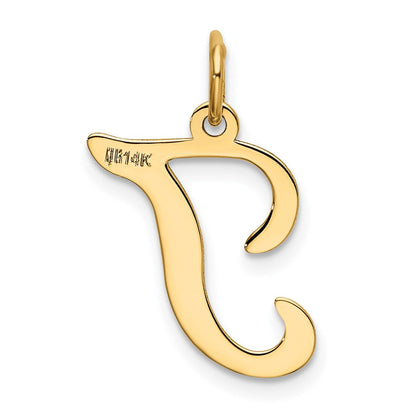 14k Yellow Gold Script Letter T Initial Charm Pendant
