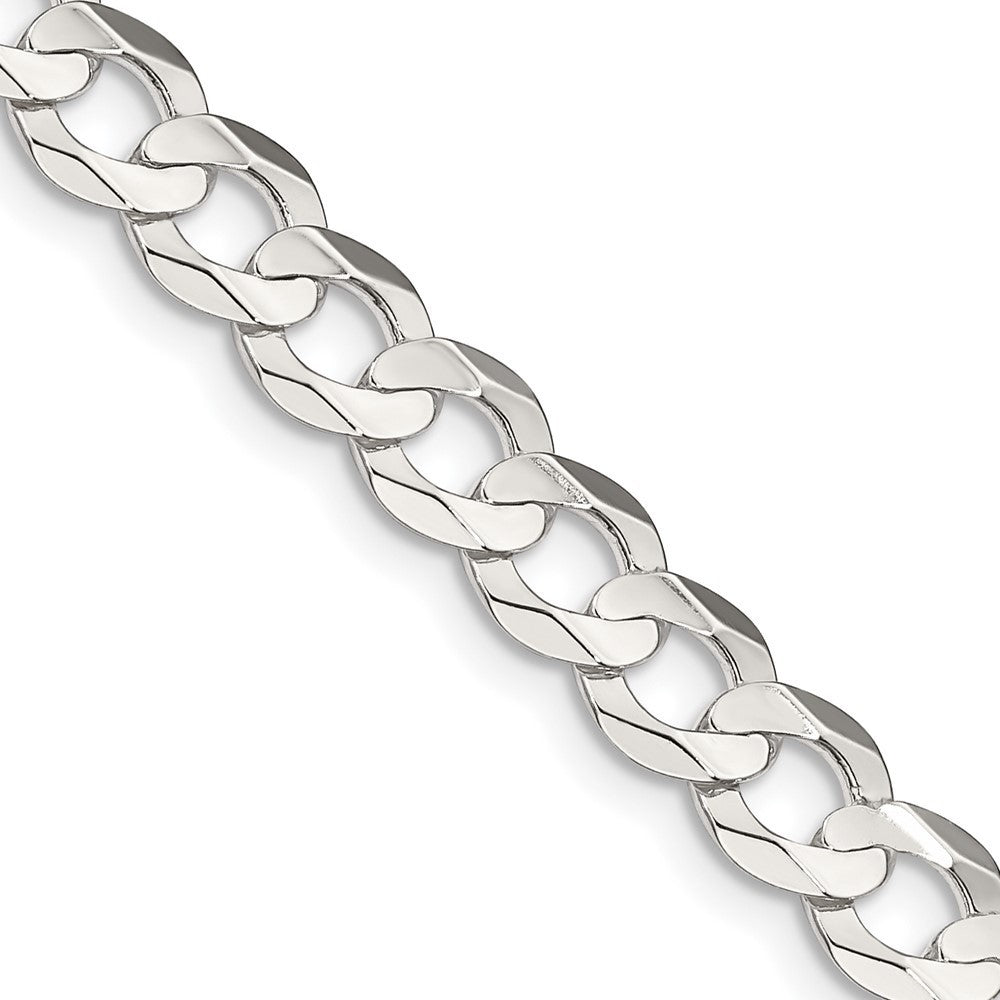 Sterling Silver 6.75mm Concave Beveled Curb Chain Necklace 22"