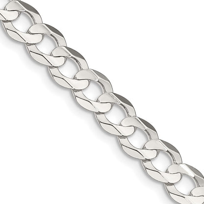 Sterling Silver 6.75mm Concave Beveled Curb Chain Necklace 22"