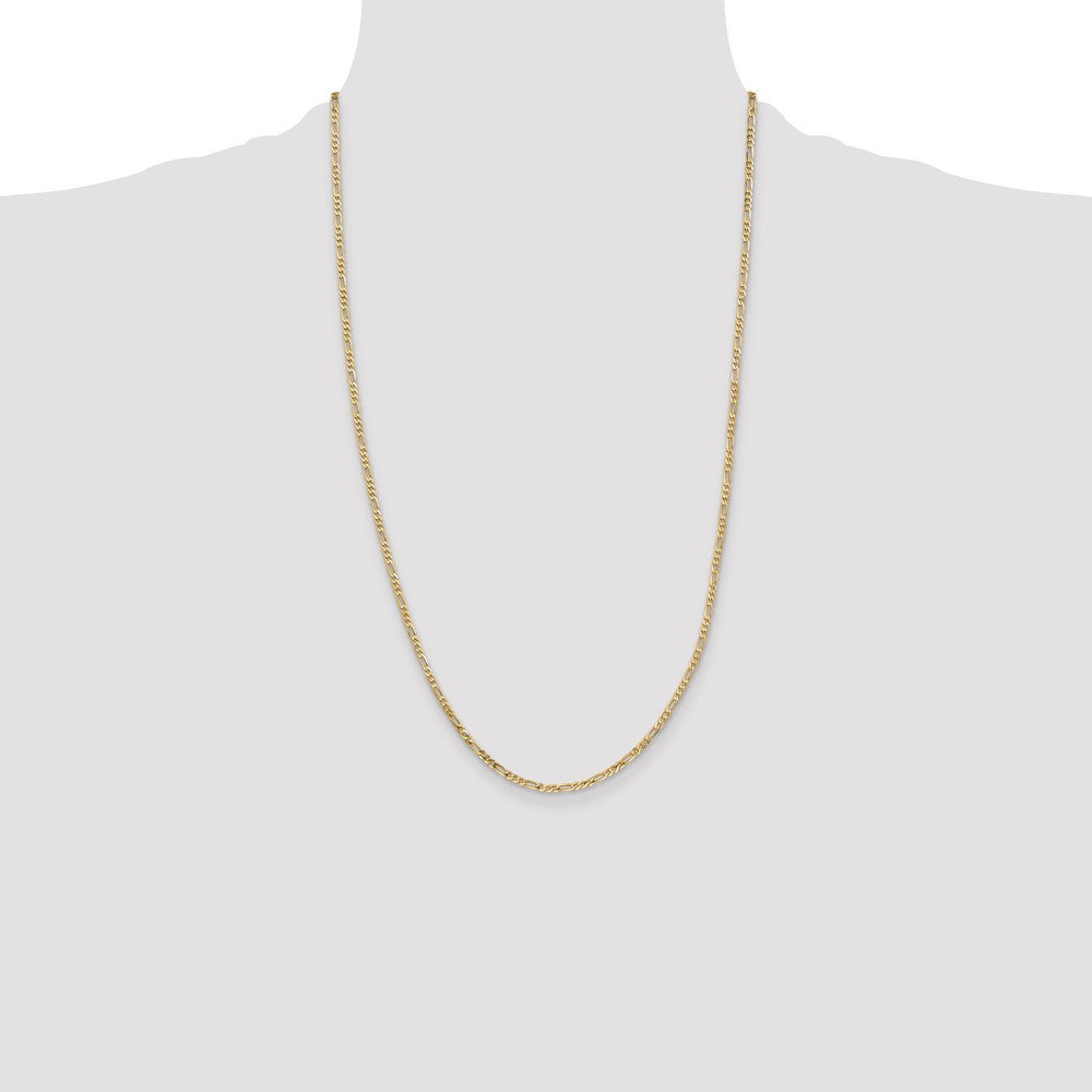 14k Yellow Gold 2.25mm Flat Figaro with Lobster Clasp Chain Necklace 26"