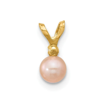 14k Yellow Gold 4-5mm Pink Freshwater Cultured Pearl and Cubic Zirconia Pendant