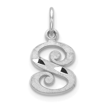 14k White Gold Diamond-cut Letter S Initial Charm Pendant