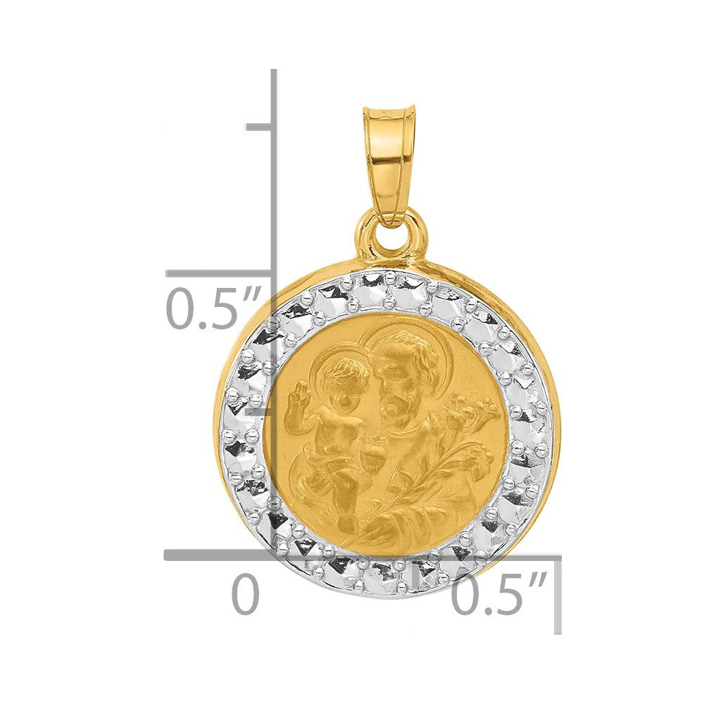 14k Yellow Gold with White Rhodium Hollow St. Joseph Medal