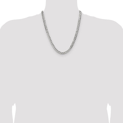 Sterling Silver 6.75mm Flat Diamond-Cut Pave Curb Chain Necklace 22"