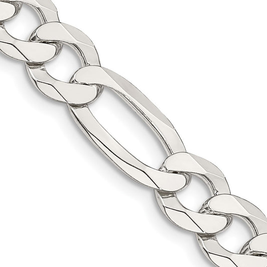 Sterling Silver 8.5mm Lightweight Flat Figaro Chain Necklace 26"