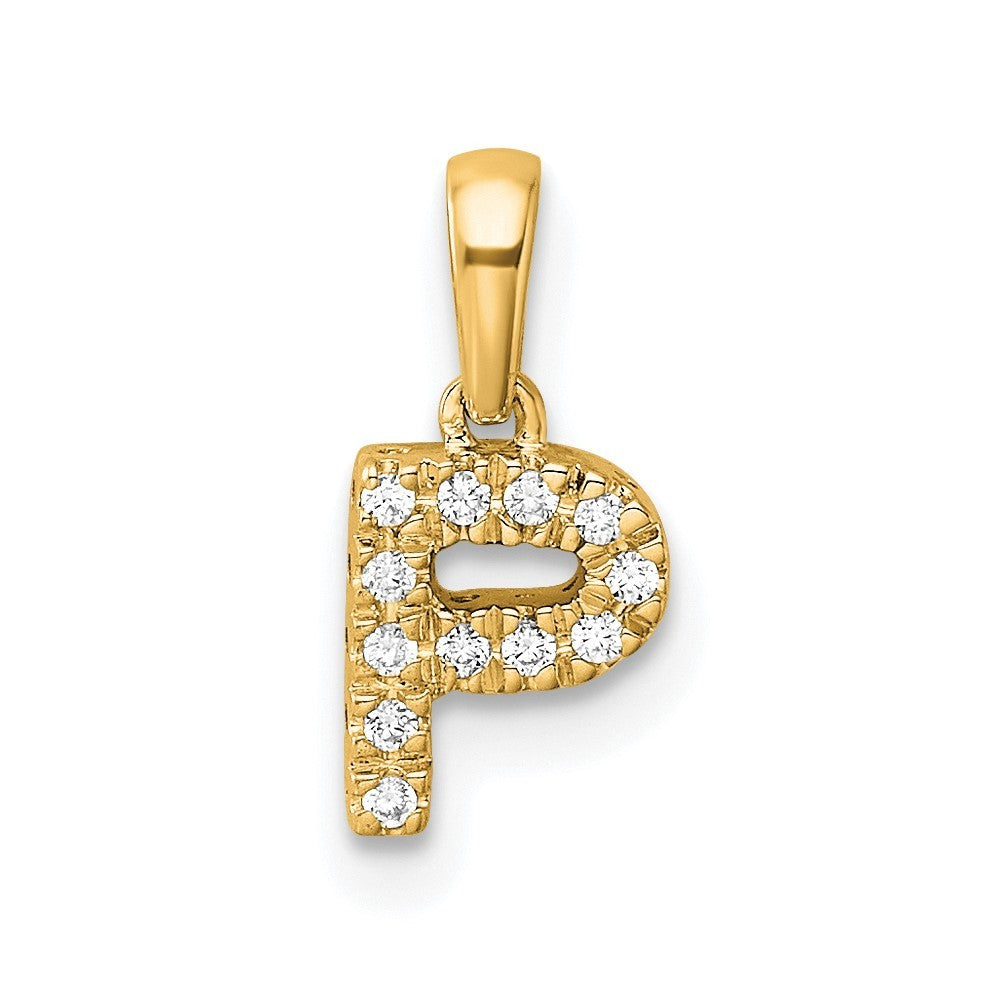 14k Yellow Gold Diamond Letter P Initial with Bail Pendant